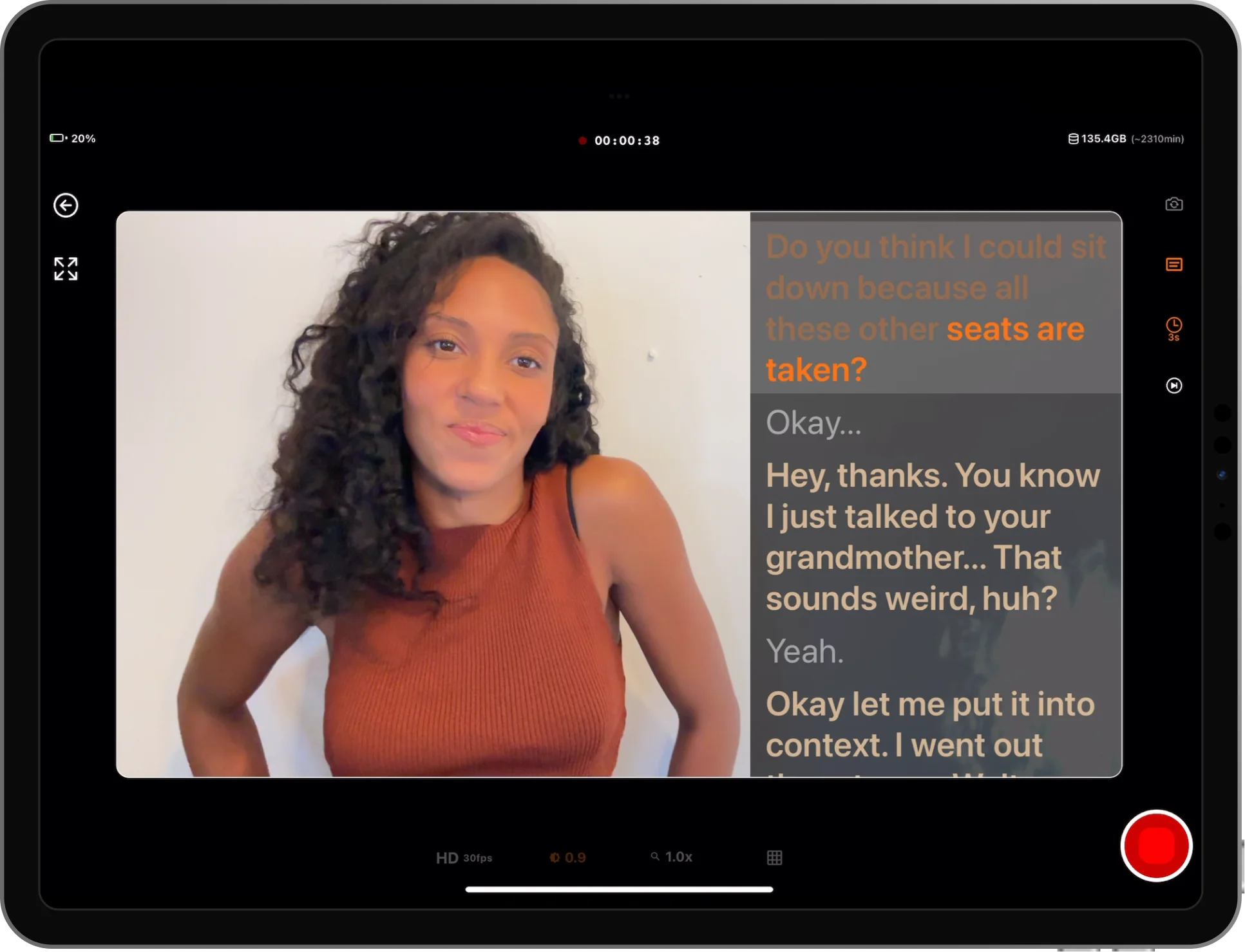 Linus self tape app for actors on iPad with reader-free rehearsal and teleprompter view